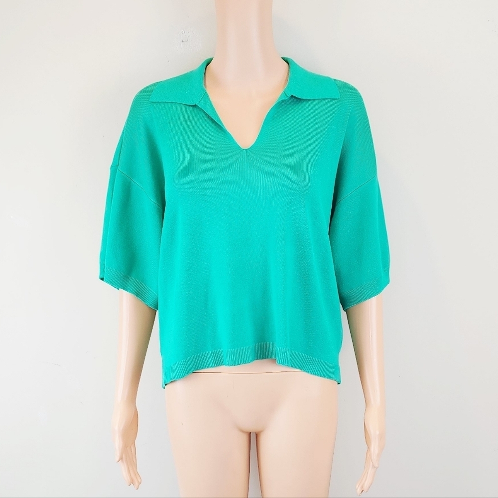 Cyrus Geen Short Sleeve V-Neck Sweater Top